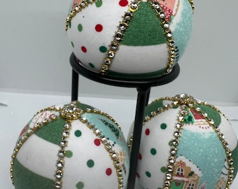 Fabric balls, fabric ornaments, wreath embellishments, wreath attachment, Christmas ornaments, Christmas decor