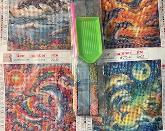 Dolphins DIY Diamond Painting Kit: Set of 4 Canvas Crafts