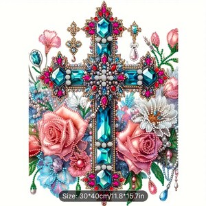 Cross and Roses 5D Diamond Art Kit: DIY Mosaic Wall Painting