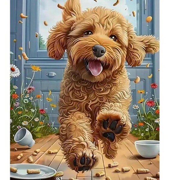 Kit de arte de diamantes de labradoodle: Manualidad 5D DIY, taladro redondo completo