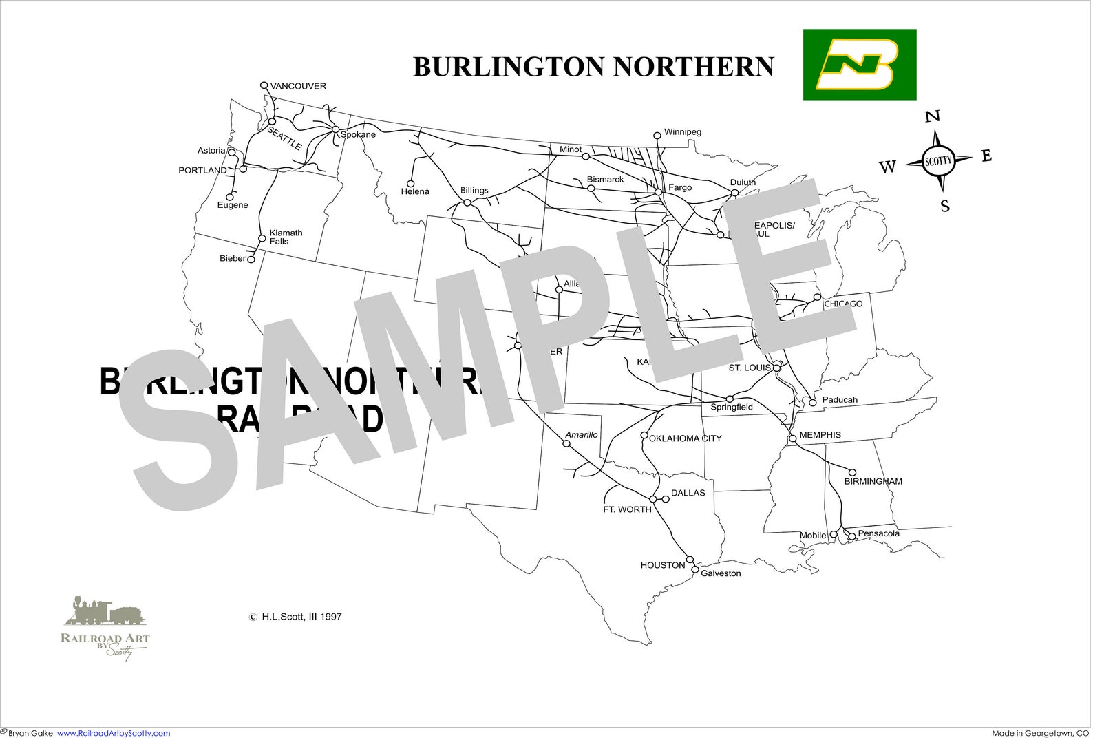Burlington Northern Railroad Route Map Etsy