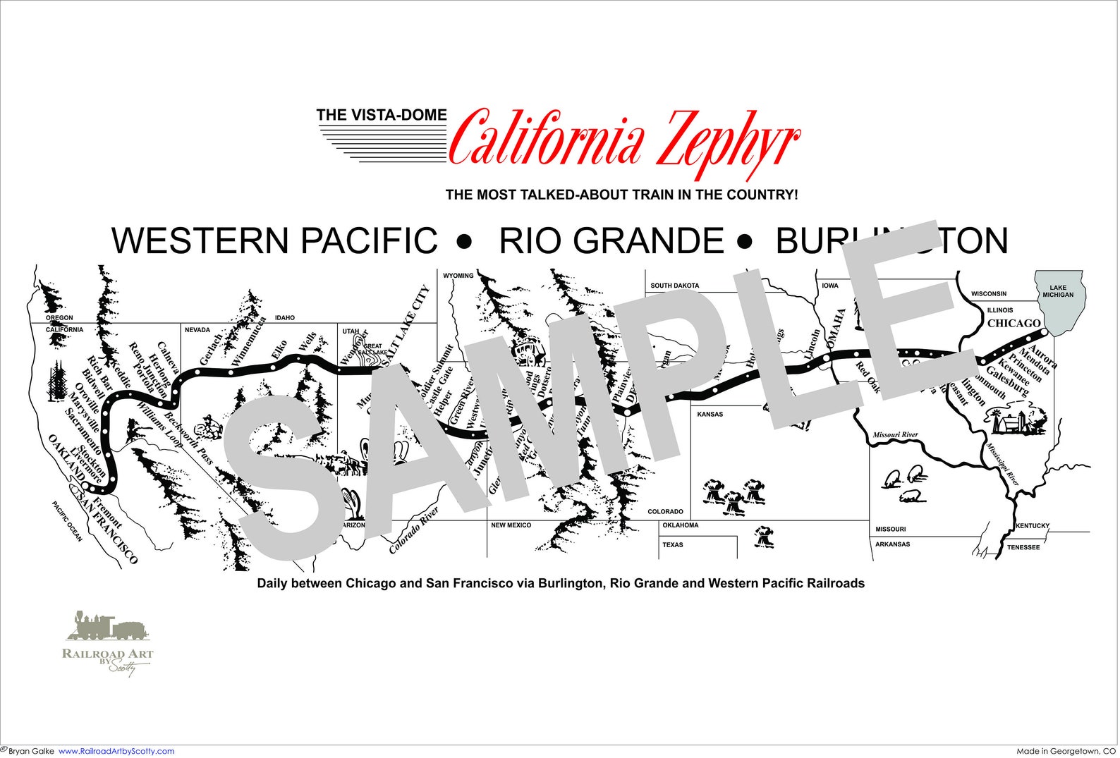 California Zephyr Route Map Etsy