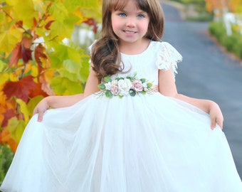 Flower girl dress, Bohemian Flower Girl Dress, rustic flower girl dress, ivory lace flower girl dress