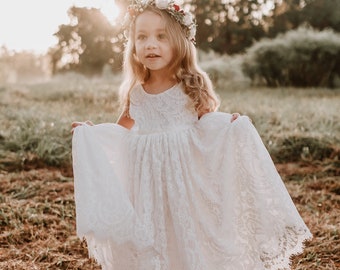 White flower girl dress, flower girl dress toddler, boho flower girl dress, flower girl dresses