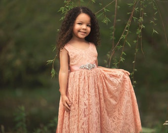 Dusty rose flower girl dress, flower girl dress, Bohemian Flower Girl Dress, rustic flower girl dress, ivory lace flower girl dress