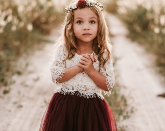 Burgundy flower girl dress, toddler flower girl dress, flower girl dresses, boho flower girl dress, flower girl dress long sleeve