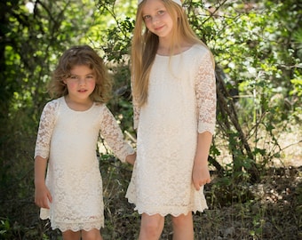 On Sale In Stock! Ivory Flower girl dress, long sleeve flower girl, baptism dress, First Communion dress, flower girl dress