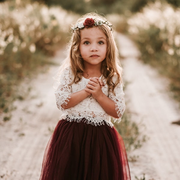 Burgundy flower girl dress, toddler flower girl dress, flower girl dresses, boho flower girl dress, flower girl dress long sleeve