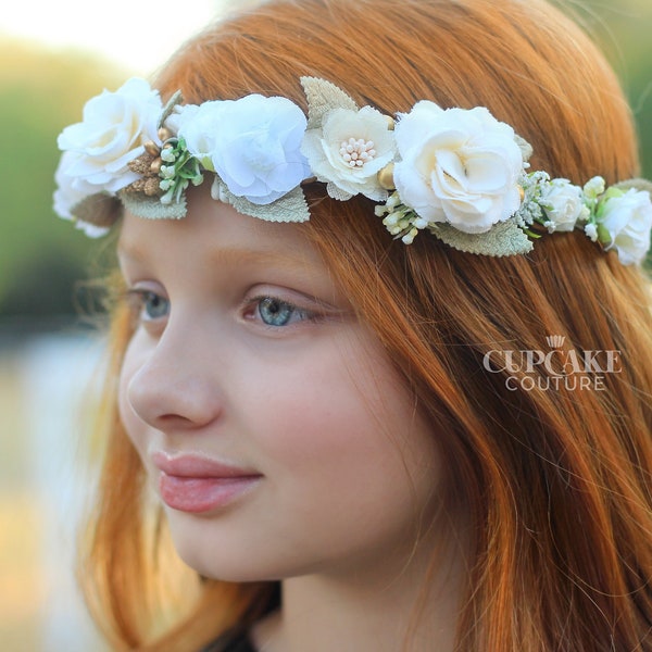 flower girl headband, flower girl headpiece, first communion headband, flower girl crown, bridal floral crown, flower girl hair accessories