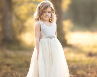 Ivory flower girl dress, toddler flower girl dress, tulle flower girl dress, long sleeve flower girl dress, flower girl dress