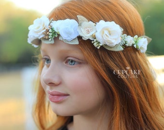 flower girl headband, flower girl headpiece, first communion headband, flower girl crown, bridal floral crown, flower girl hair accessories
