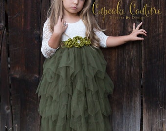 moss green flower girl dress