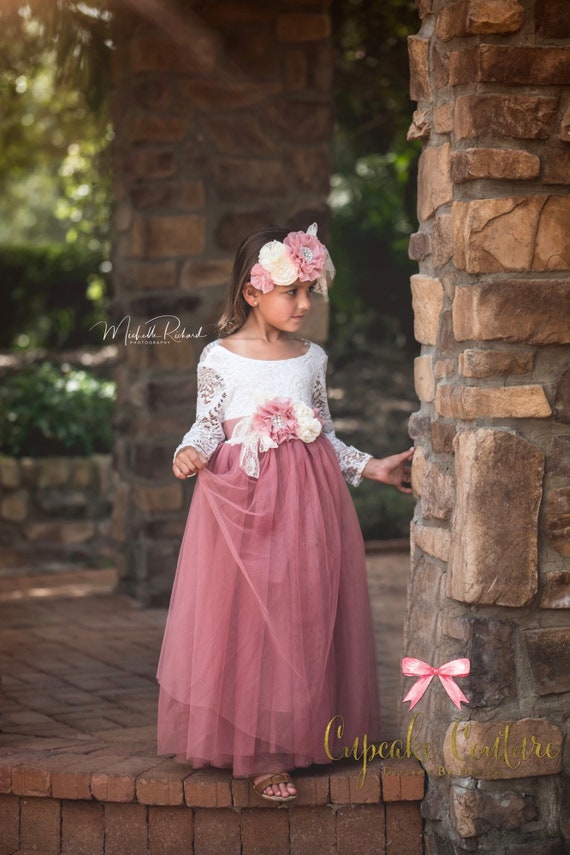 Flower Girl Dress Photography Prop Mauve Pink Dress Lace | Etsy