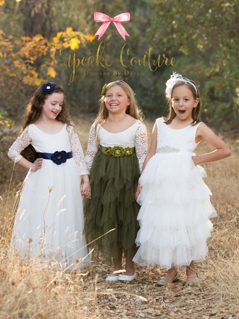 Olive green flower girl dress Etsy