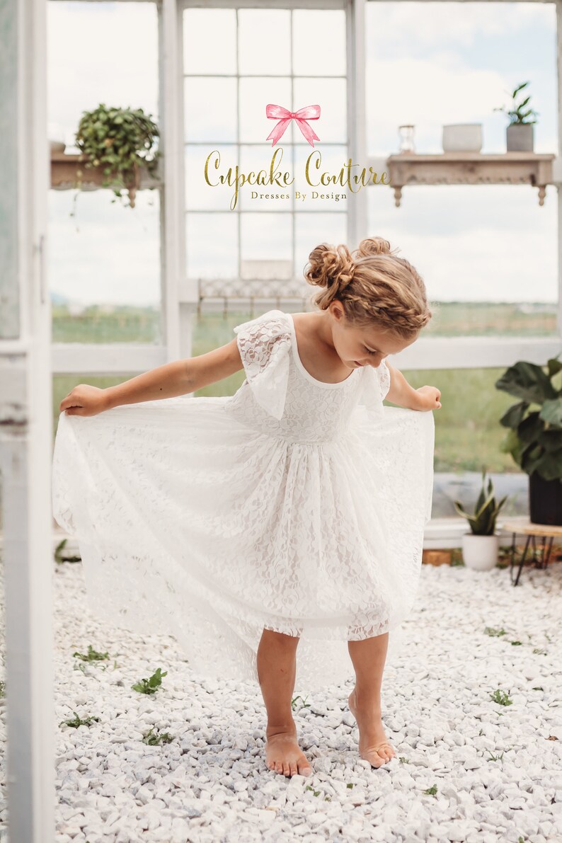 White Flower Girl Dress Long Sleeve Flower Girl Baptism Etsy