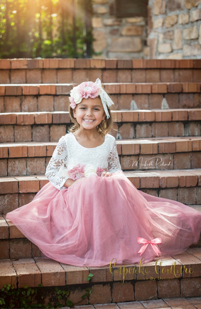Flower Girl Dress Photography Prop Mauve Pink Dress Lace | Etsy