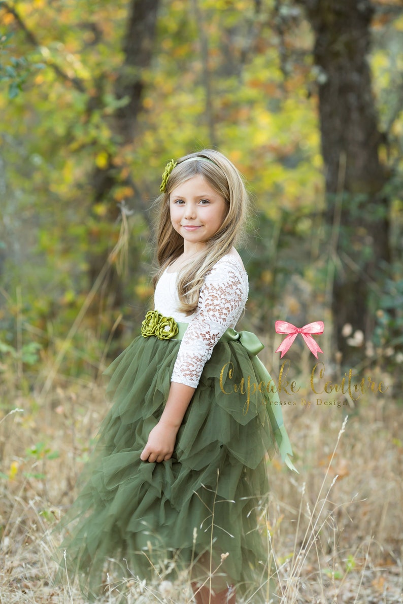 Olive green flower girl dress Etsy