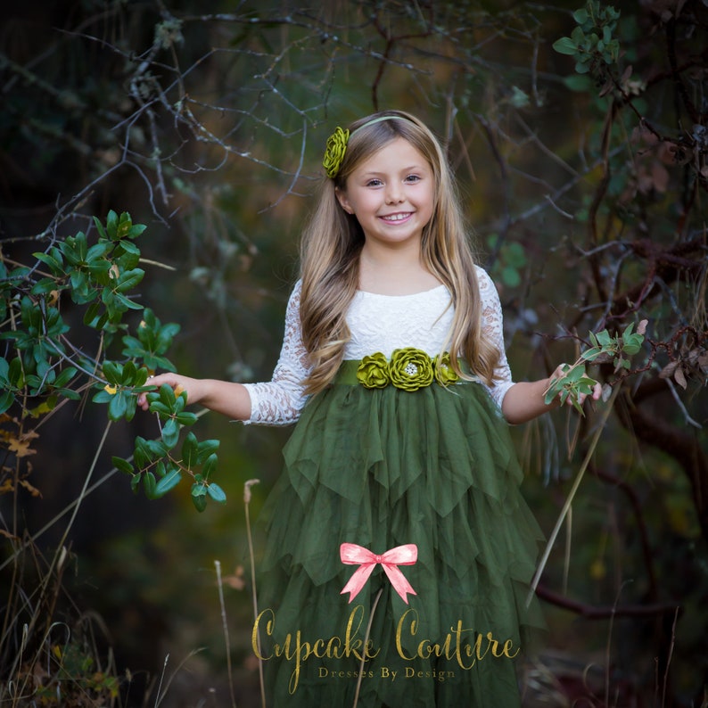 Olive green flower girl dress Etsy