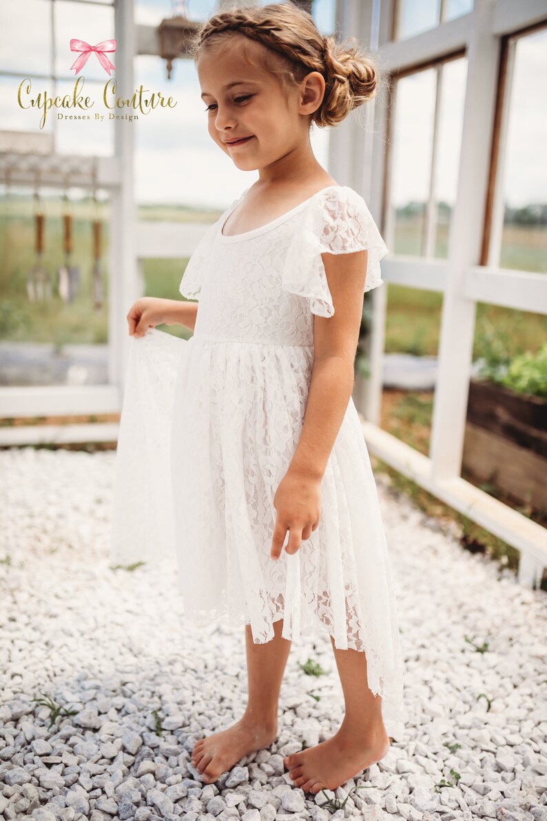 White Flower girl dress long sleeve flower girl baptism Etsy