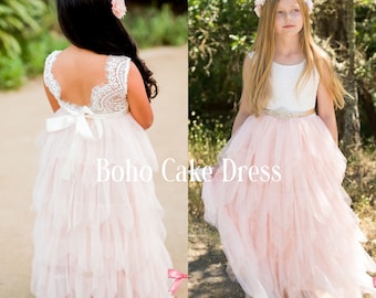 READY TO SHIP, flower girl dress, rustic lace flower girl dresses, boho flower girl dress, ivory flower girl dress