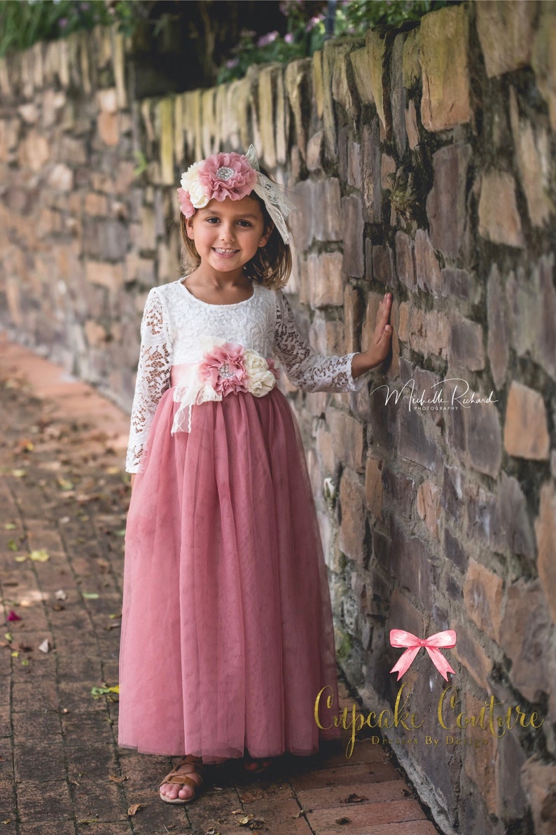 Flower Girl Dress Photography Prop Mauve Pink Dress Lace | Etsy