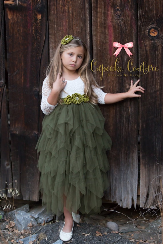 olive green flower girl dress
