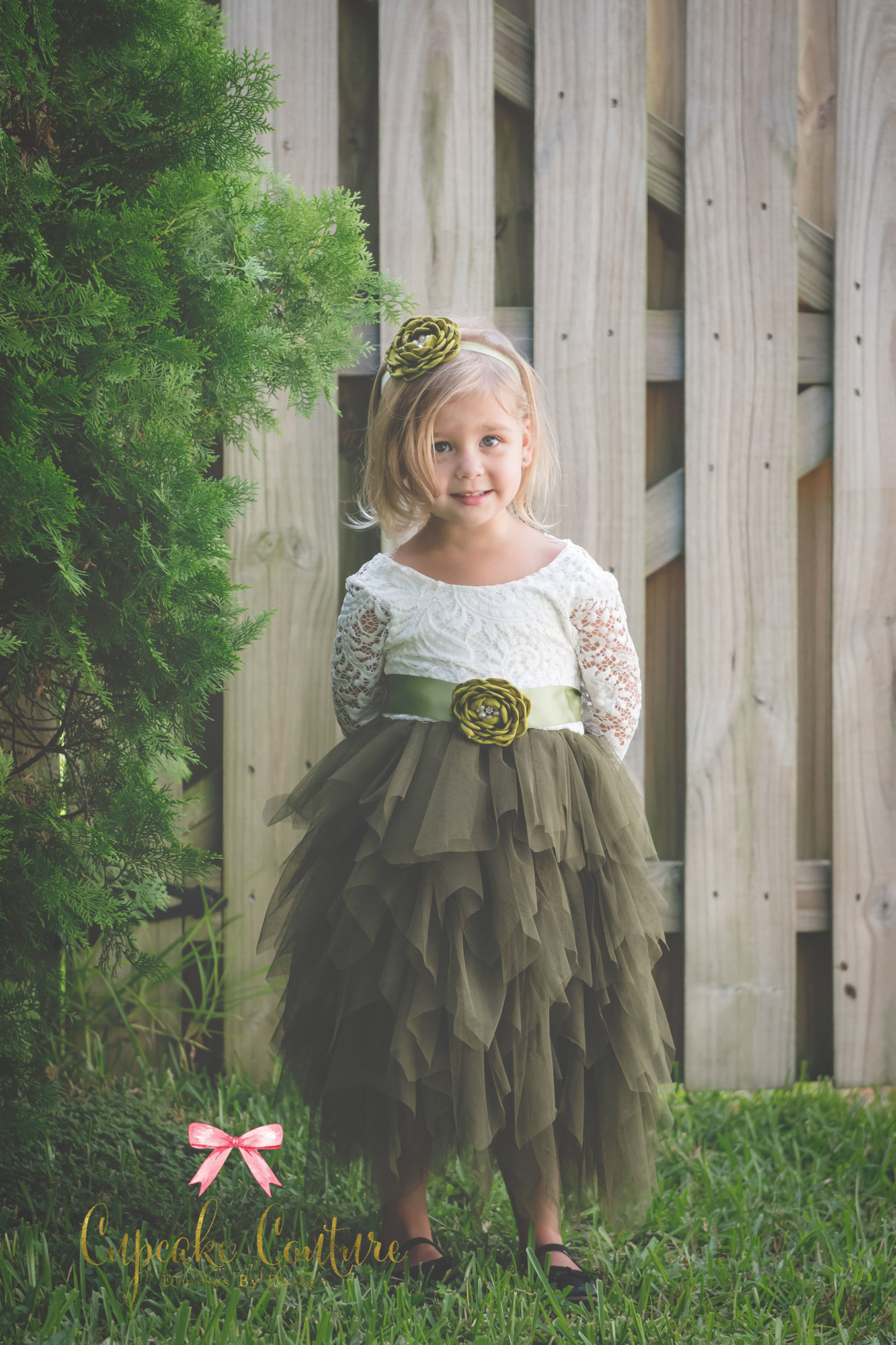 Olive green flower girl dress Etsy