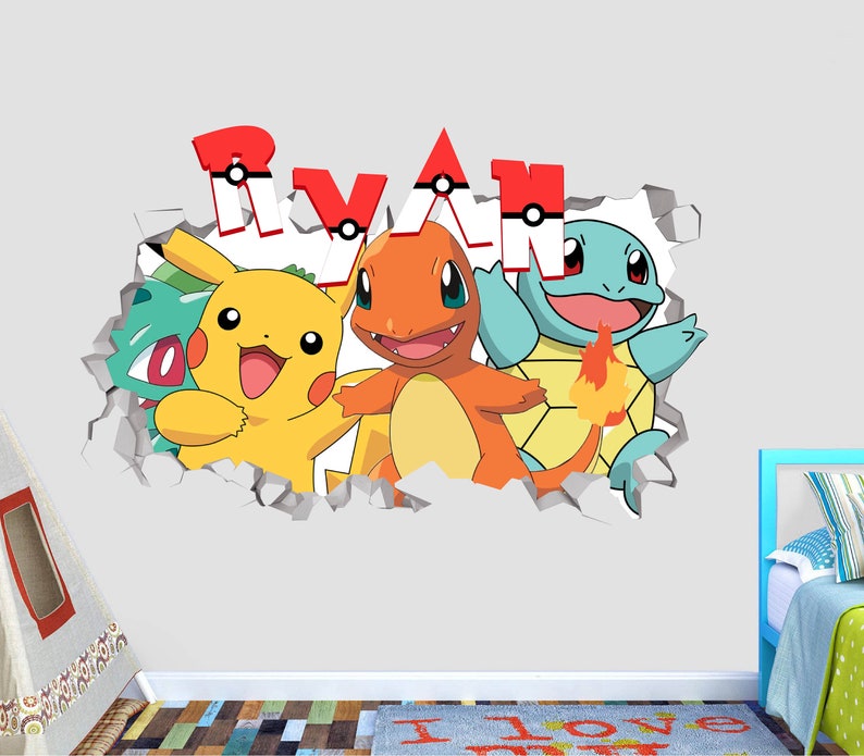 pokemon custom name 3d personalized wall decal sticker kids | etsy