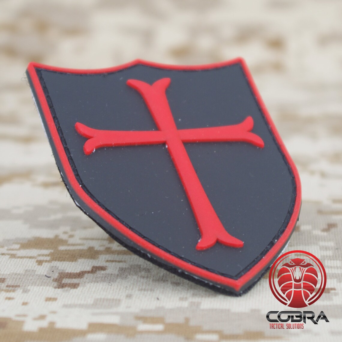 Jerusalem Cross Crusaders Hook Patch – 3D PVC Rubber, Glow-in-the-Dark Design