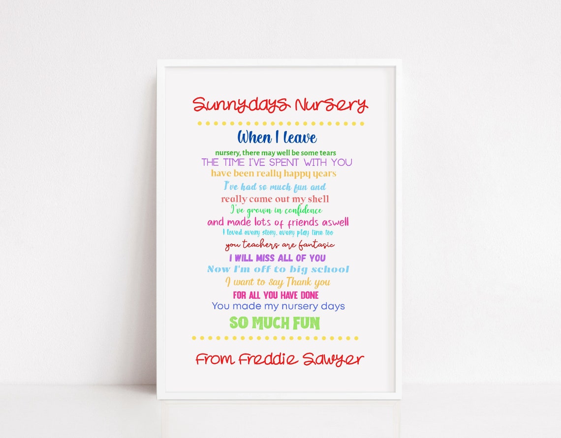Nursery Print Personalised When I Leave Nursery Teacher Etsy