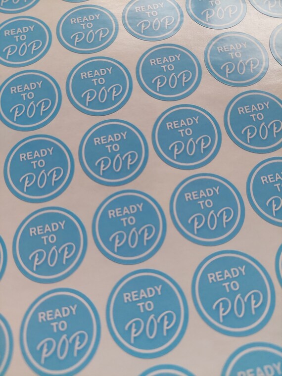 48 "Ready To Pop" Baby Shower Stickers | Faux Glitter Labels For Popcorn Bags, Favors | Blue & Gold, 1.67 Inch Round