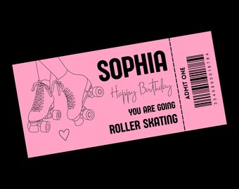 Surprise Ticket Print | Personalised Pink Roller Skating Ticket Pass Voucher Membership | Gift Idea