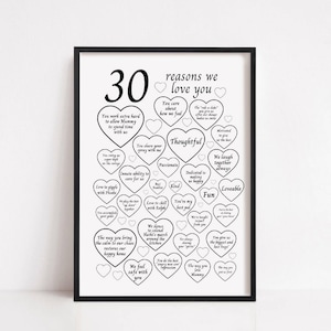 30 Reasons Friendship Print, Gift, Best Friend Gifts, Custom, 50