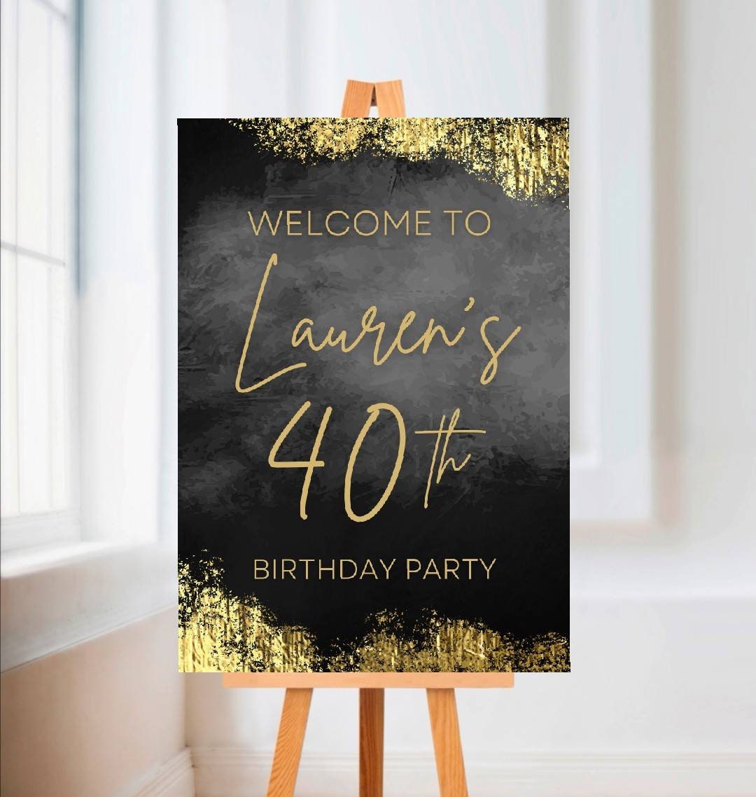 Black & Gold Welcome Board Sign Personalised Birthday Board - Etsy