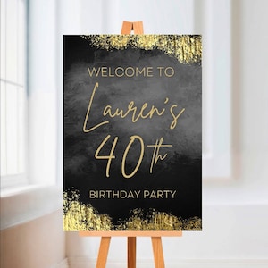 Black & Gold Welcome Board Sign | Personalised Birthday Board | Birthday Party Sign | A4, A3, A2