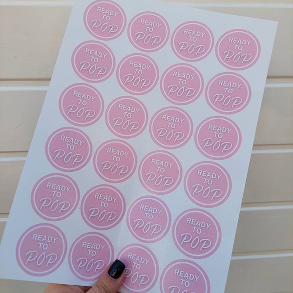 Pink Ready To Pop Stickers | Various Sizes | Baby Shower Party Stickers | Popcorn Stickers | Baby Shower Stickers