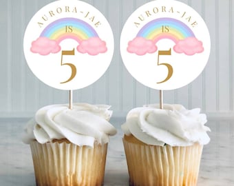 Pastel Rainbow Cupcake Toppers | Birthday Cupcake Toppers | Pastel Rainbow Party Decorations