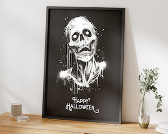 Happy Halloween Zombie Printable Wall Art, Halloween Decor Indoor, Spooly Zombie Wall Decor for Halloween, Rotten Zombie Halloween Poster