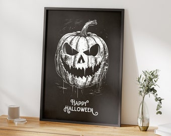 Happy Halloween Pumpkin Printable Wall Art, Halloween Decor Indoor, Spooly Pumpkin Wall Decor per Halloween, Jackolantern Wall Decor