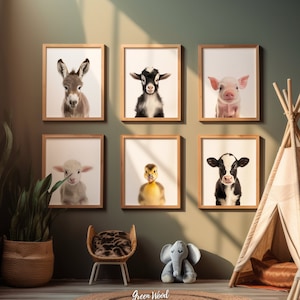 6er Set Kuh Schaf Esel Schwein Ziege Entenkind Druck, Kuh Schaf Esel Schwein Ziege Entchen Baby, Kinderzimmer Baby Animal Print Set, Wandkunst Bauernhof Kinderzimmer Poster