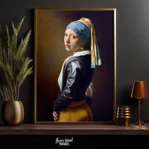 Modern Girl with Pearl Earring Altered Art, Oil Painting, Maximalist Wall Art, Funny vintage Altered art portrait, Electric Decor, Baroque