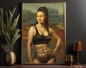 Mona Lisa Altered Renaissance Art, Oil Painting, Eclectic Wall Art, Funny vintage Altered art portrait, Maximalist Decor, Feminist wall art