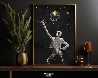 Halloween Party Danza Scheletro Wall Art, Scheletro Discoteca, Stampabile Wall Art Decorazione di Halloween, Scheletro Decor, Halloween Decor Indoor