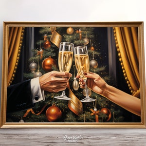 Christmas Bar Cart Print | Champagne Cheers | Elegant Christmas Wall Art | Great Gatsby Poster | Wall Decor | Printable Xmas Oil Painting