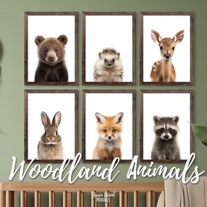 Woodland Print 6er-Set Kinderzimmer-Drucke, Wald Babyparty-Dekoration, Kinderzimmer Baby Animal Print Set, Wanddekoration Wald Kinderzimmer Poster