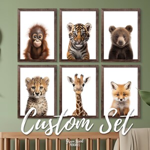 Herunterladbare Baby Animal Prints Set, Wald-Babyparty-Dekoration, benutzerdefinierte Nursery Bundle, digitaler Download, Safari-Baby-Animal-Poster