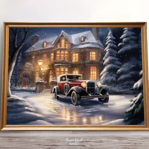 Great Gatsby Christmas Poster | 1920s Christmas Print | 1920s Car Wall Art |  | Wall Decor | Printable Xmas Oil Painting Bar Cart Print