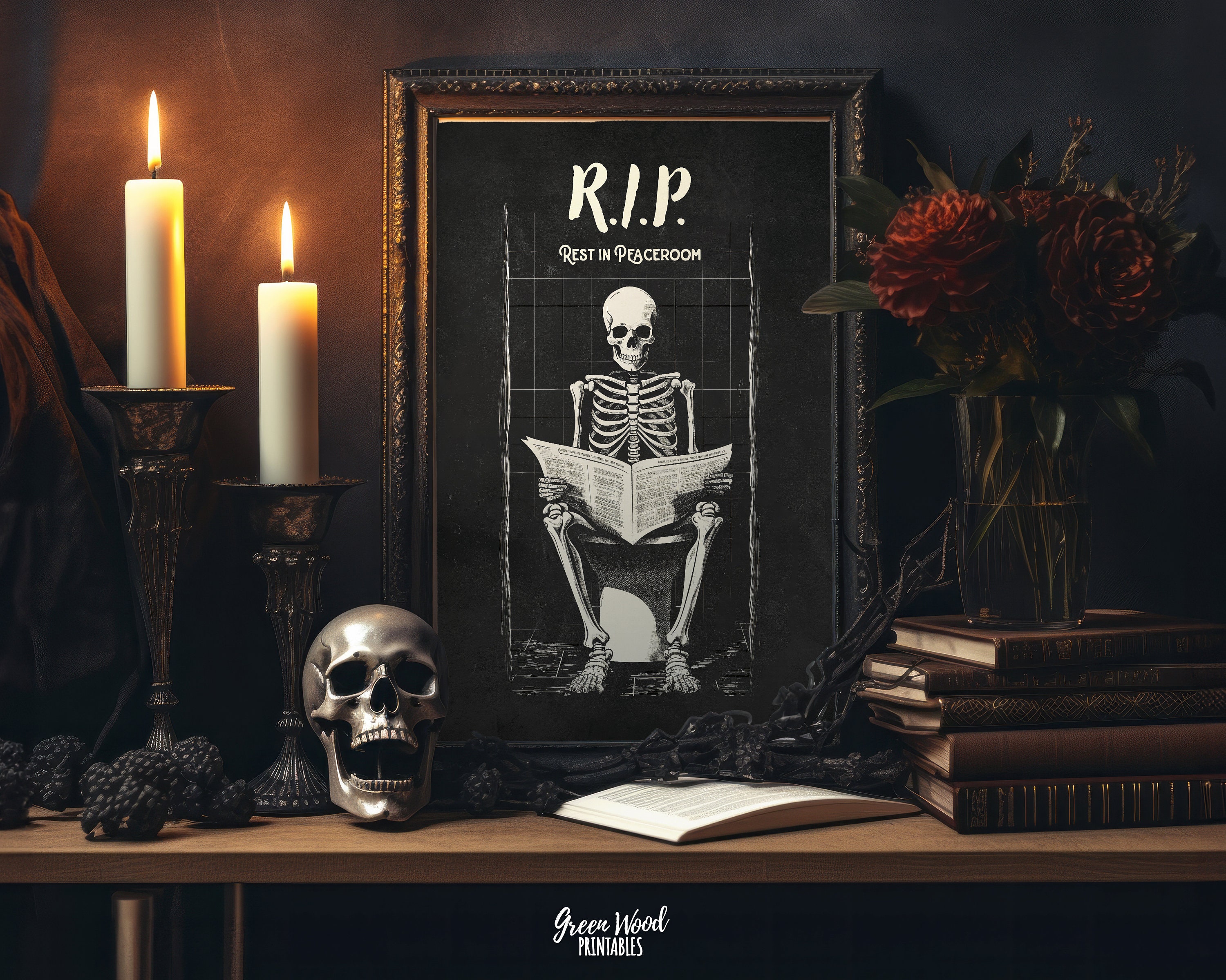 Halloween Bathroom Decor, Printable Toilet Sign, Skeleton Wall Art, RIP ...