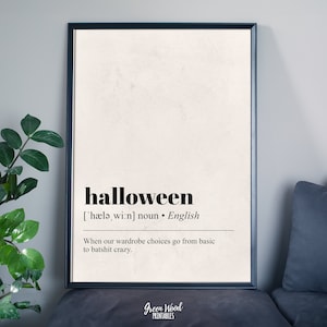 Definicja Halloween Wydruk, Dekoracja wnętrz, Sztuka ścienna Halloween, Prezent dla nauczyciela, Dekoracja ścienna do druku, Modna definicja sztuki ściennej