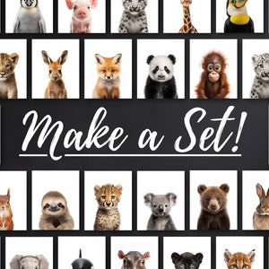 Conjunto personalizado de impresiones de vivero de animales, decoración de baby shower del bosque, paquete de decoración de safari, descarga digital, póster de animales bebés, paquete